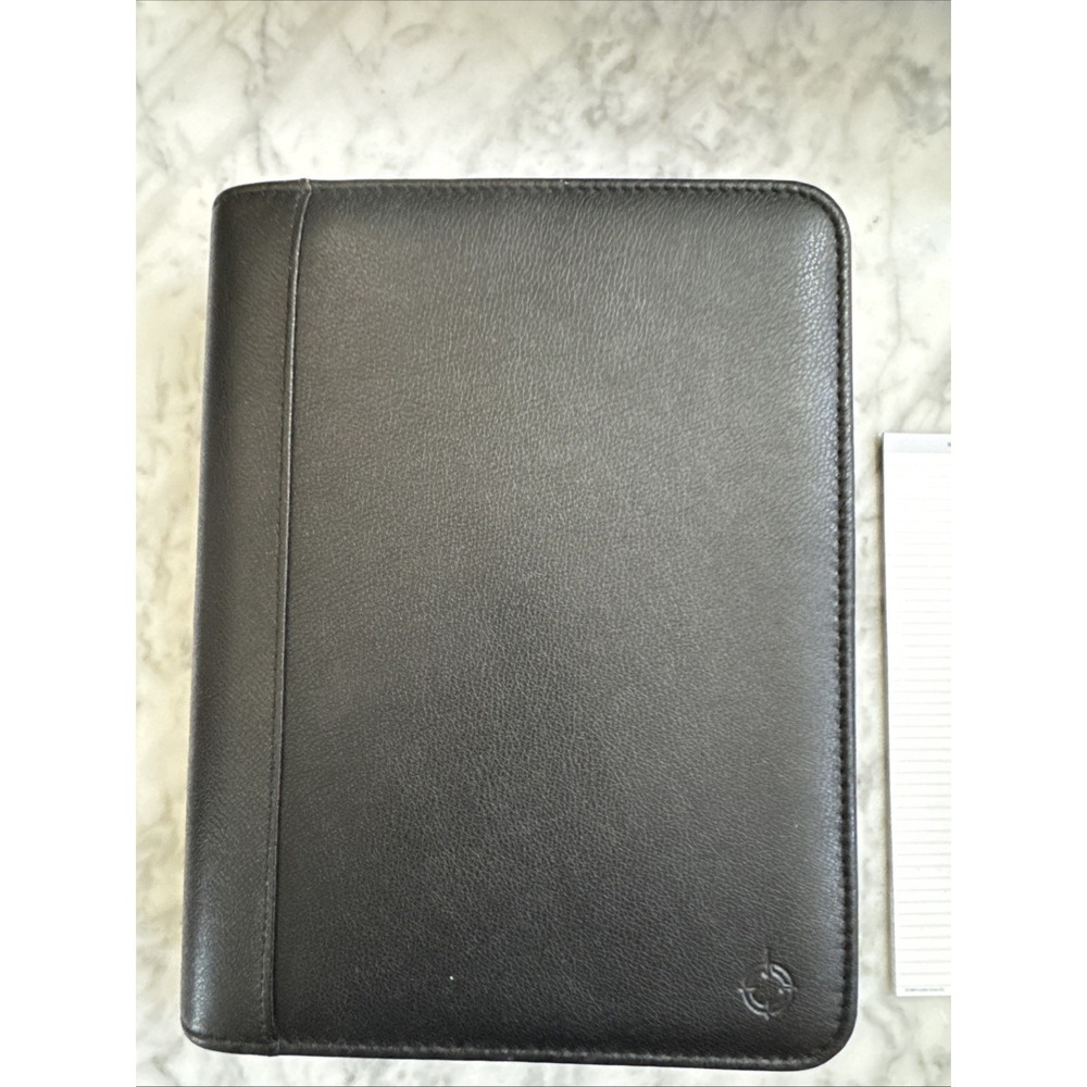 VTG 1996 Franklin Covey 7 Ring Napa Black Leather Zip Binder Style#CL 12215 EXC
